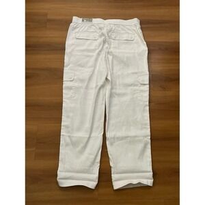 Womens NWT Chico's Cargo Linen Blend White Utility Crop Stretch Pants